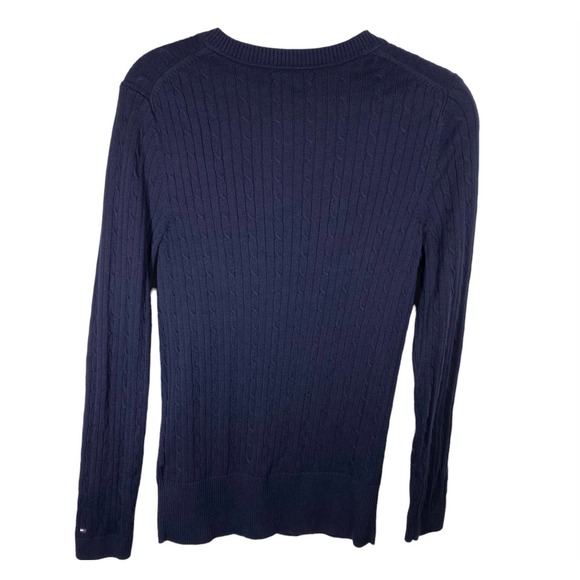 Tommy Hilfiger Cable Knit V Neck Sweater 100% Cotton Blue Womens Size Large - Picture 2 of 7